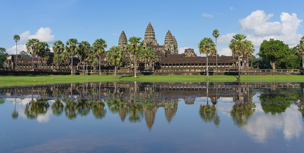 Angkor Wat, Cambodia: a temple reflected in water.