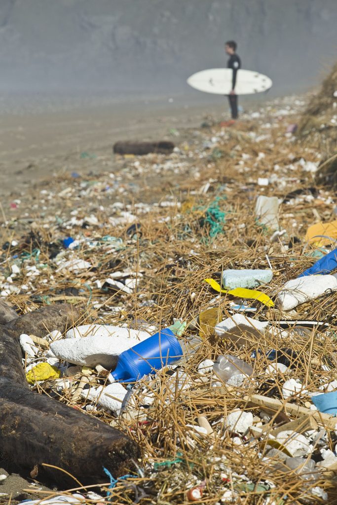 Litter on a shore. The photograph alone does not establish its origin.
