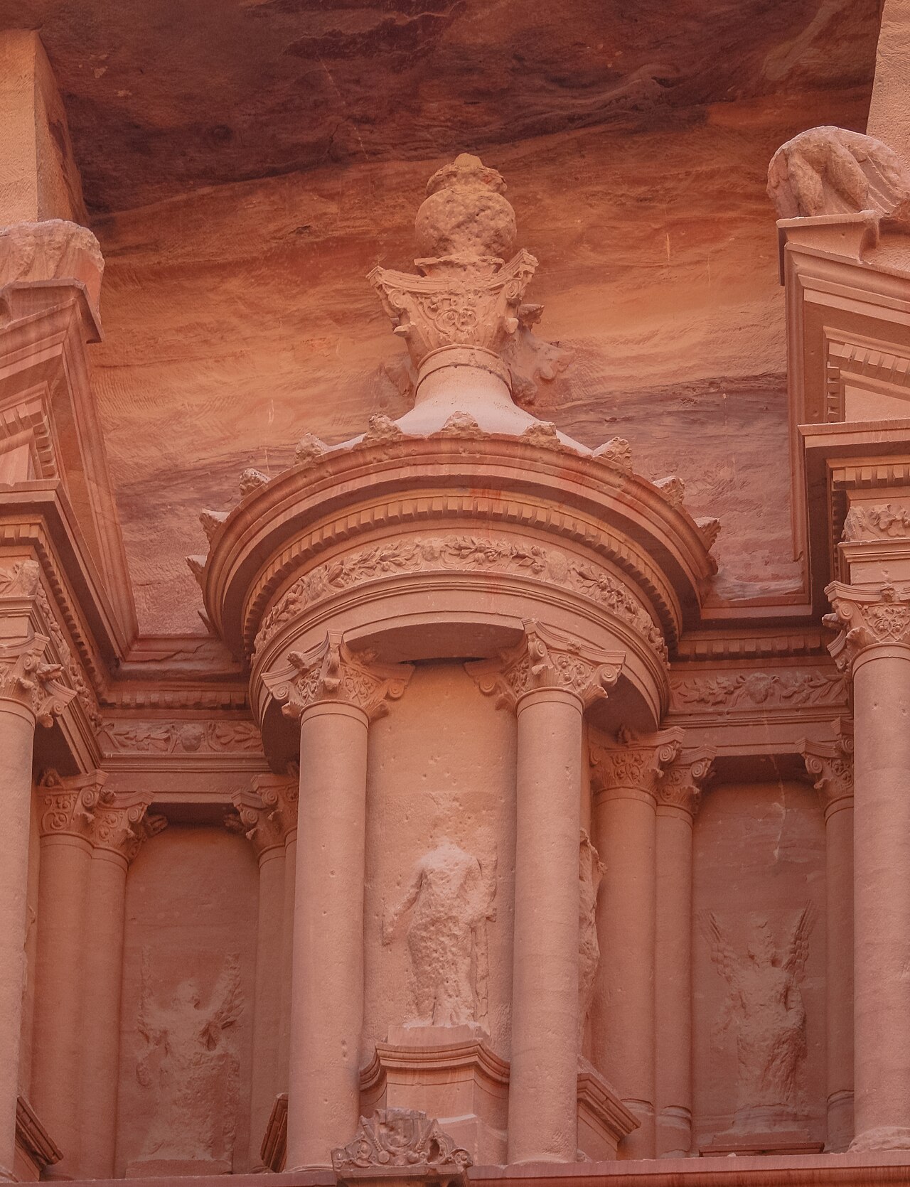 An architectural detail of the Treasury at Petra.